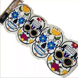 Sugar Skull Halloween Day of The Dead Table Runner Floral CURIOUS